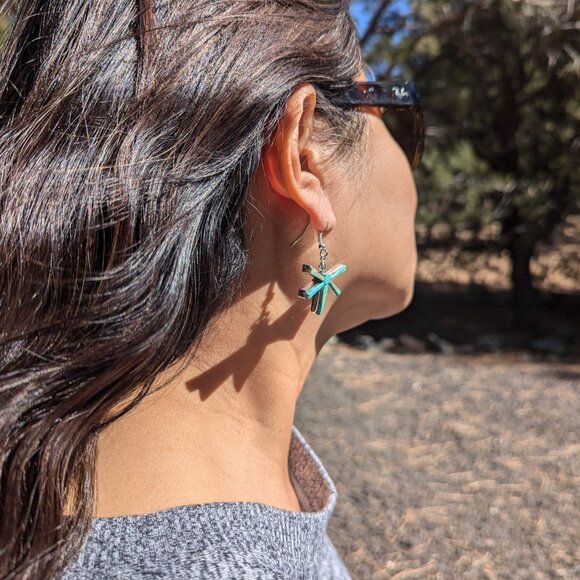 Genuine Navajo Turquoise Earrings Handmade Native American Jewelry for Women *** - Picture 6 of 14